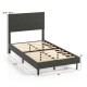 Gray velvet bed frame with chevron headboard and sturdy wooden slats, showcasing adjustable height for various mattress.
