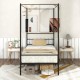 Twin size metal canopy bed frame with slat support, featuring a sturdy design and elegant 4-post structure for curtains.
