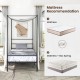 Twin size metal canopy bed frame with slat support, sturdy design, and 12.5" clearance for storage, ideal for elegant.