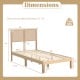 Twin size bed frame with rattan headboard, solid rubber wood legs, and plywood slats for sturdy mattress support.