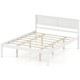 Queen size sturdy wooden bed frame with headboard, slat support, and 12" under bed storage for a tidy room.