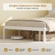 Sturdy queen size wooden bed frame with 12" under bed clearance for storage, featuring a classic finish and slat.