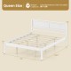 Queen size wooden bed frame with headboard, slat support, and 12" under bed storage for a tidy room.