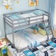 Twin over full gray bunk bed frame with solid pine wood, integrated ladder, and full-length guardrails for kids' rooms.