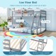 Twin over full low floor bunk bed frame in gray with sturdy ladder and wide entrance for easy access and safety.
