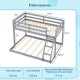 Twin over full bunk bed frame in gray with dimensions, featuring a solid pine wood structure and integrated ladder.