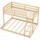 Twin over full low floor bunk bed frame in natural pine wood with integrated ladder and full-length guardrails for.