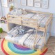 Twin over full bunk bed frame in natural pine wood, featuring guardrails and integrated ladder for kids' rooms.
