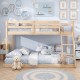 Twin over full bunk bed frame in natural pine wood, featuring guardrails and integrated ladder, ideal for kids' rooms.