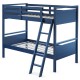 Navy twin over twin bunk bed with a sturdy wooden frame and inclined ladder, perfect for children's rooms and small.