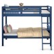 Navy twin over twin bunk bed with guardrails and ladder, convertible to two individual beds for children's rooms.