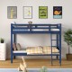 Navy twin over twin bunk bed with a spacious under-bed storage area, ideal for children's rooms and maximizing space.