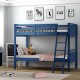 Wooden twin over twin bunk bed in navy with a simple design, featuring a sturdy frame and inclined ladder for easy.