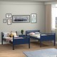 Navy twin over twin bunk bed convertible into two individual beds, featuring high guardrails and a sturdy design for.