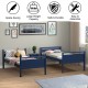 Twin over twin bunk bed in navy, crafted from durable wood, convertible to two individual beds for versatile use.