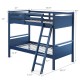 Twin over twin bunk bed in navy with high guardrails and inclined ladder, convertible to two individual beds.