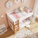 Twin over twin bunk bed featuring a solid wood frame, integrated ladder, and safety guardrails, ideal for kids' rooms.