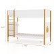 Twin over twin bunk bed with integrated ladder, solid wood frame, and safety guardrails, ideal for kids' rooms.