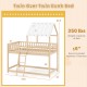 Twin over twin house bunk bed in natural wood with roof, full-length guardrails, and sturdy ladder for kids' safety.
