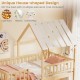 Twin over twin house bunk bed with roof, solid pine wood, full-length guardrails, perfect for kids' rooms.