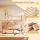 Twin over twin house bunk bed with roof, solid pine wood frame, and full-length guardrails for kids' safety and comfort.