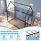 Twin over twin metal bunk bed in black with roof design, sturdy slats, and integrated ladder for safe, creative.