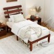 Twin size solid wood platform bed frame with retro headboard, featuring under-bed storage and rustic wood grain design.
