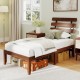 Twin size bed frame with a retro headboard, solid wood construction, and ample under-bed storage for boxes and shoes.