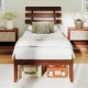 Twin size bed frame with a retro headboard, showcasing a comfortable sloped design and sturdy rubber wood legs for.