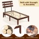 Twin size bed frame with retro headboard, natural wood material, and rubber wood legs for strength and durability.