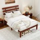 Twin size bed frame with a retro headboard, showcasing a cozy bedding arrangement and stylish decor in a modern bedroom.