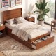 Twin size bed frame in walnut with storage drawers, headboard, and robust plywood slats for modern bedroom decor.