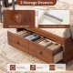 Twin size bed frame in walnut with two storage drawers, featuring sleek knobs and smooth metal slides for easy access.
