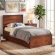 Twin size bed frame in walnut with headboard and storage drawers, perfect for modern bedroom decor and organization.