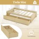 Twin size captain bed in natural wood with 2 pull-out drawers for storage and slats support, ideal for optimizing space.