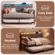 Twin size daybed with trundle in rustic brown, featuring a storage headboard and ambient RGB LED lights for versatile.