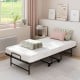 Twin size folding bed with 5-inch gel memory foam mattress, featuring a heavy-duty metal frame and wheels for easy.