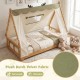 Twin size wooden bed with removable plush Dutch velvet tent, featuring antler design and protective side rails for kids.