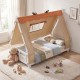 Twin size wooden bed with removable tent, antler theme, and protective side rails for a cozy children's sleep space.