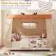 Twin size house floor bed with removable tent, protective side rails, and whimsical antler design for cozy children's.