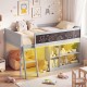Kids loft bed in gray featuring a 3-step ramp ladder and LED lights, perfect for imaginative play and cozy reading.