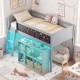 Twin size kids loft bed in gray with integrated chalkboard and adjustable RGB LED lights, ideal for creative play and.