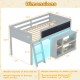 Twin size kids loft bed in gray with LED lights, removable bookcase, and safety guardrail for secure sleeping.
