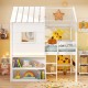 Twin size loft bed with roof and window, featuring LED lights and integrated bookshelf for a fun, organized space.