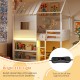 Twin size loft bed with bright LED lights, integrated bookshelf, and window, perfect for enhancing kids' bedtime.