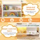 Twin size loft bed in white with integrated bookshelf, LED lights, and ample under-bed storage for organization.