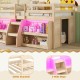 Twin size loft bed with LED lights, safety guardrail, and wide staircase, featuring under-bed storage and wooden frame.