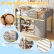 Twin size loft bed in gray with LED lights, under-bed storage, and sturdy pine wood construction for kids' rooms.