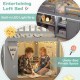 Twin size loft bed with LED lights, under-bed private space, and gray wooden frame for kids' room organization.