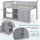 Twin size loft bed in gray with LED lights, bookshelves, and wardrobe for kids' organization and secure sleeping.